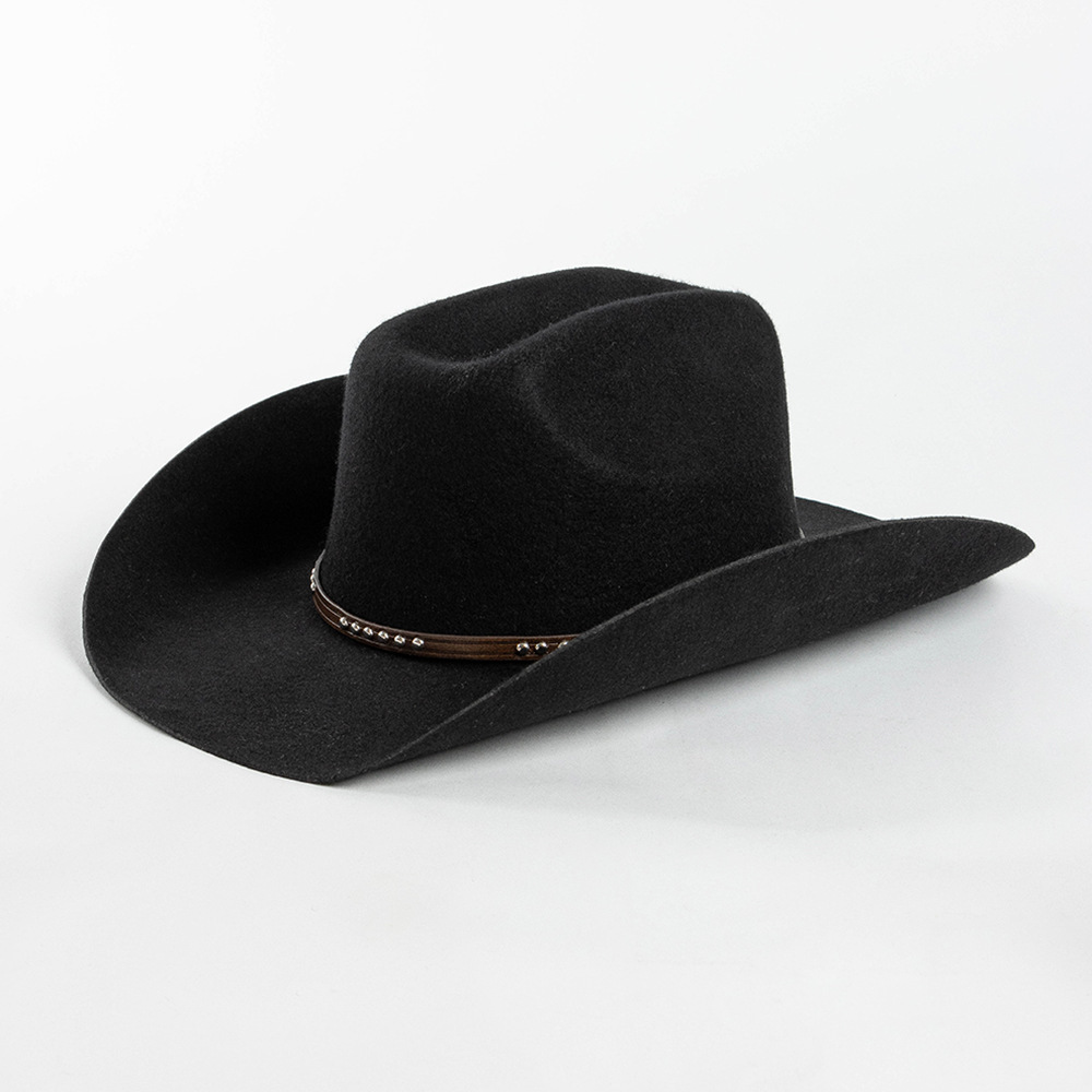 Custom Classic Felt Cowboy Hat Wide Brim Leather Hat Band Western Style Hat