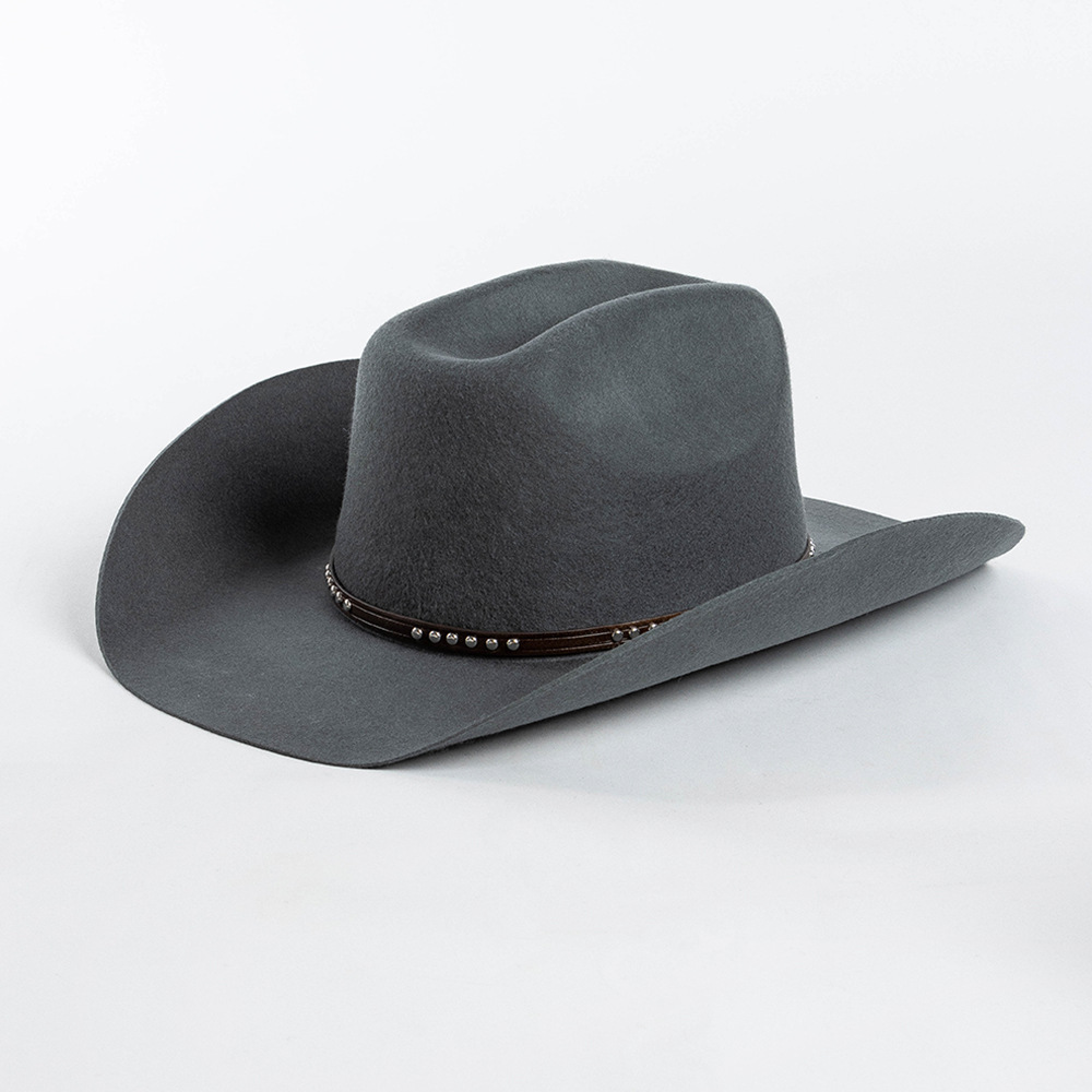 Custom Classic Felt Cowboy Hat Wide Brim Leather Hat Band Western Style Hat