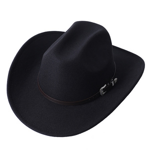 Custom Logo Classic Felt Wide Brim Western Cowboy Cowgirl Hat with Custom Belt