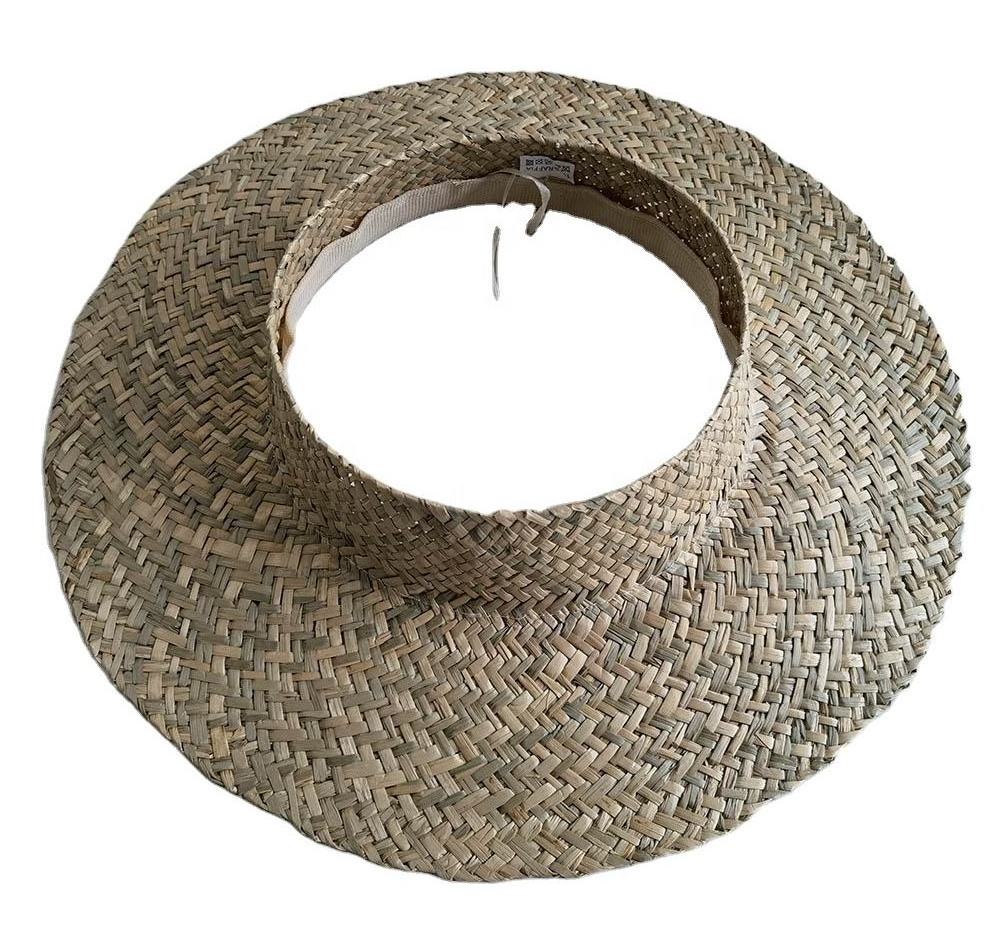 Summer Tropical Hawaii Natural Seagrass Grass Bulrush Straw Open Top Straw Hat No Crown Crownless Hat