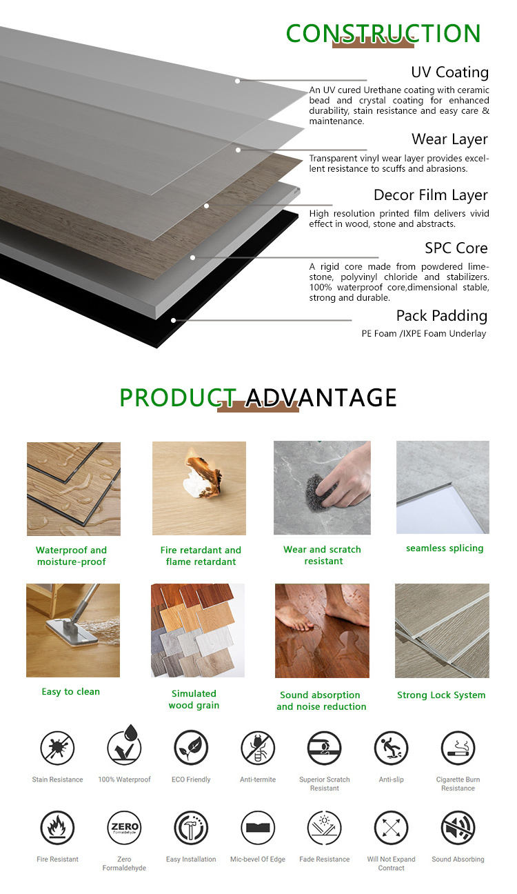 Waterproof Luxury Vinyl flooring LVT Self Adhesive 8Mm 6Mm 5Mm 4Mm Pvc Lvt interlocking click vinyl spc flooring