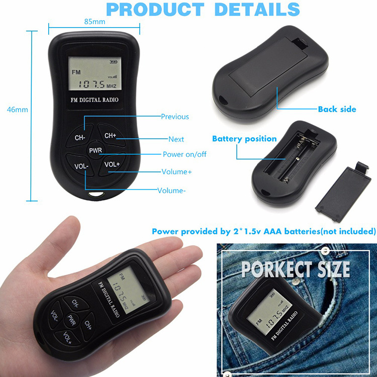 64-108MHz Jogging Sensitive Mini Digital FM Receiver With Earphone For Translation Event Mini FM Portable FM Radio