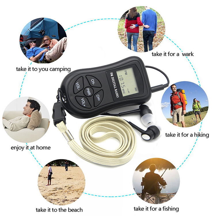 64-108MHz Jogging Sensitive Mini Digital FM Receiver With Earphone For Translation Event Mini FM Portable FM Radio