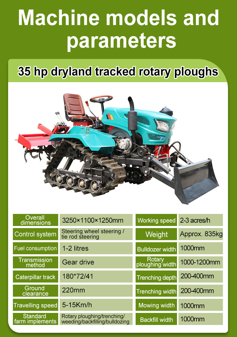 35hp small rotary cultivator Agricultural Tracked motocultor orchard micro tiller  Farm Ploughing Machine