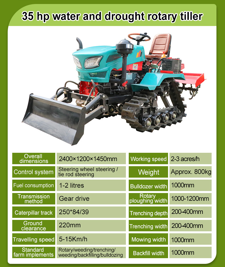 35hp small rotary cultivator Agricultural Tracked motocultor orchard micro tiller  Farm Ploughing Machine