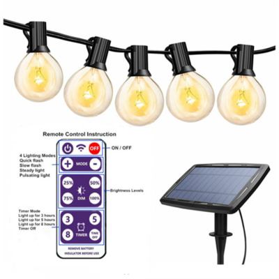 Outdoor hanging 25 LED 25 FT USB charging G40 globe solar string light bulb with remote control