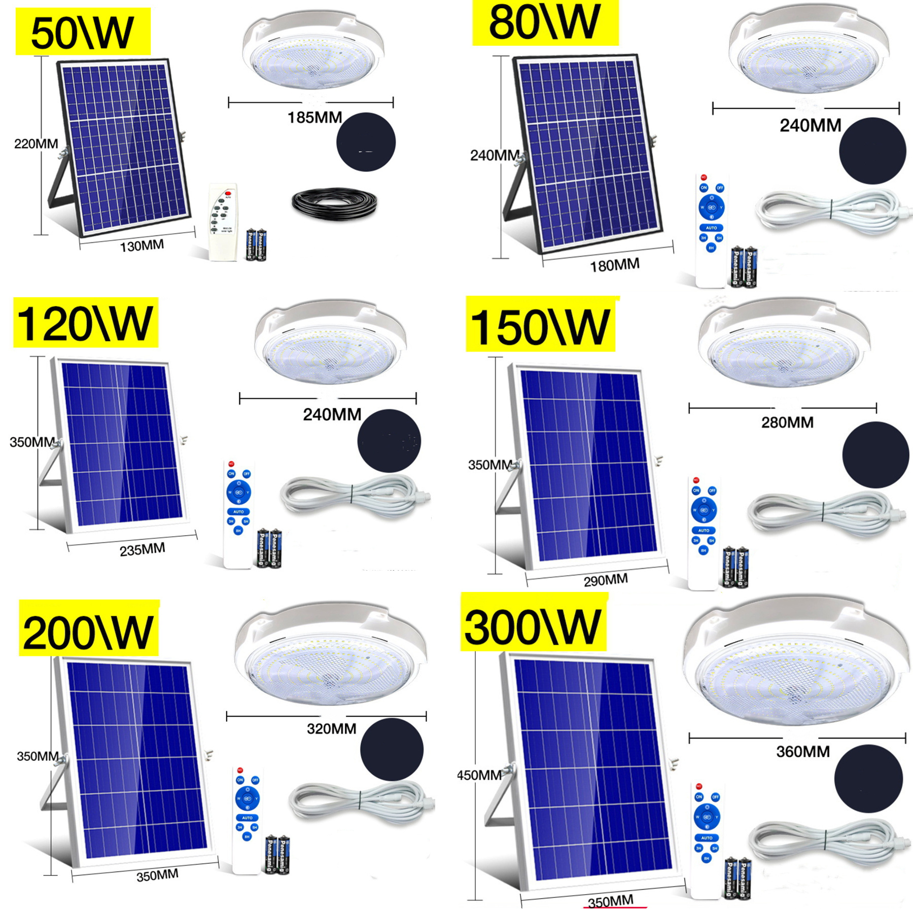 2022 round dimmable remote control 50W 80W 120W 150W 200W 300 watt indoor solar powered ceiling led light for home