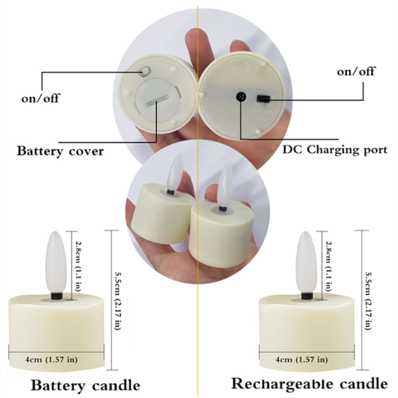 12 pack smart flameless rechargeable flicker USB charging battery operated led candle with remote control