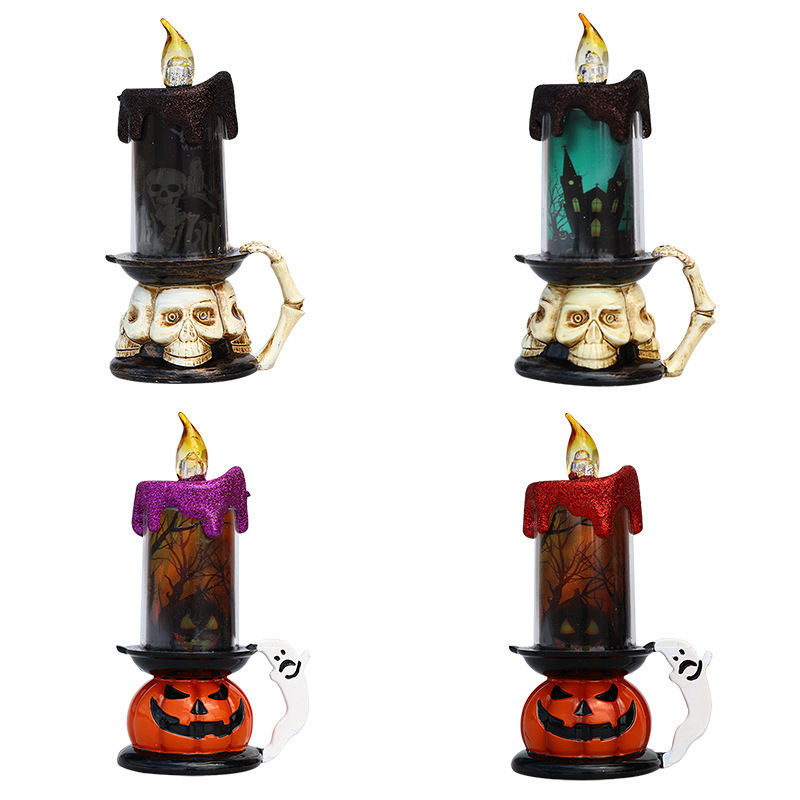 Halloween Snow Globe Candles Lighted Lamp Battery Operated Spinning Glittering Flameless Candles Table Centerpiece For Ghost