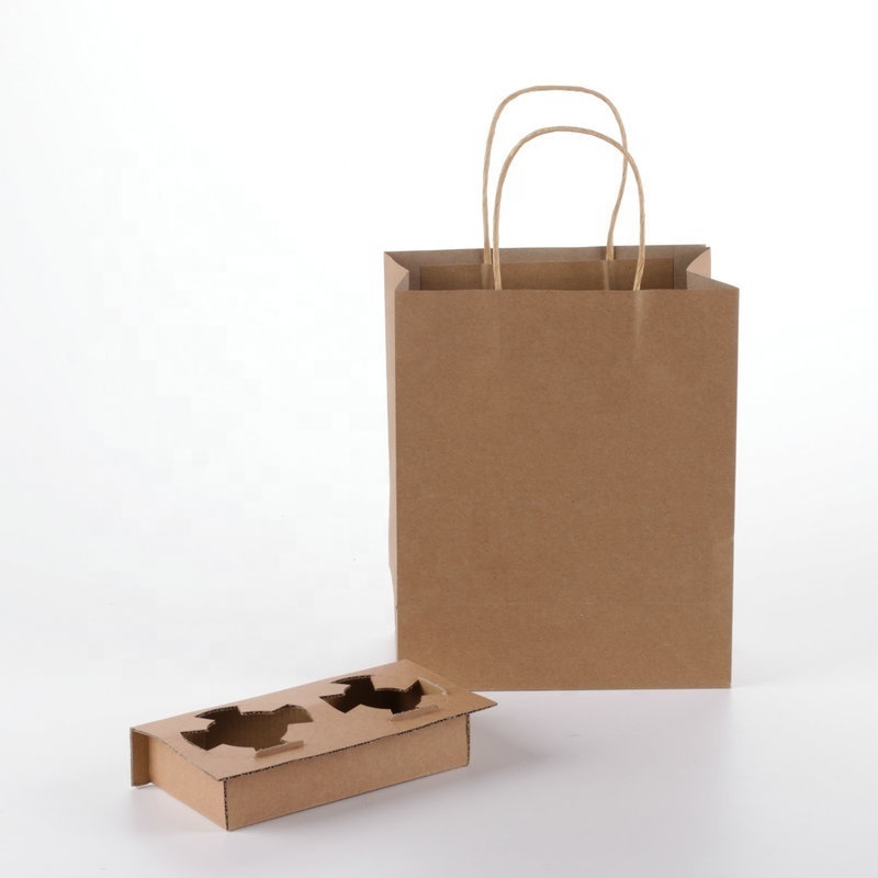 Factory wholesale disposable kraft paper corrugated milk tea coffee double cup holder portable take-out package paper cup holder