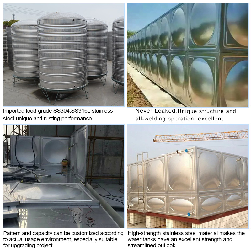 Large capacity square welded type ss 304 1000 2000 3000 4000 liter stainless steel water tank