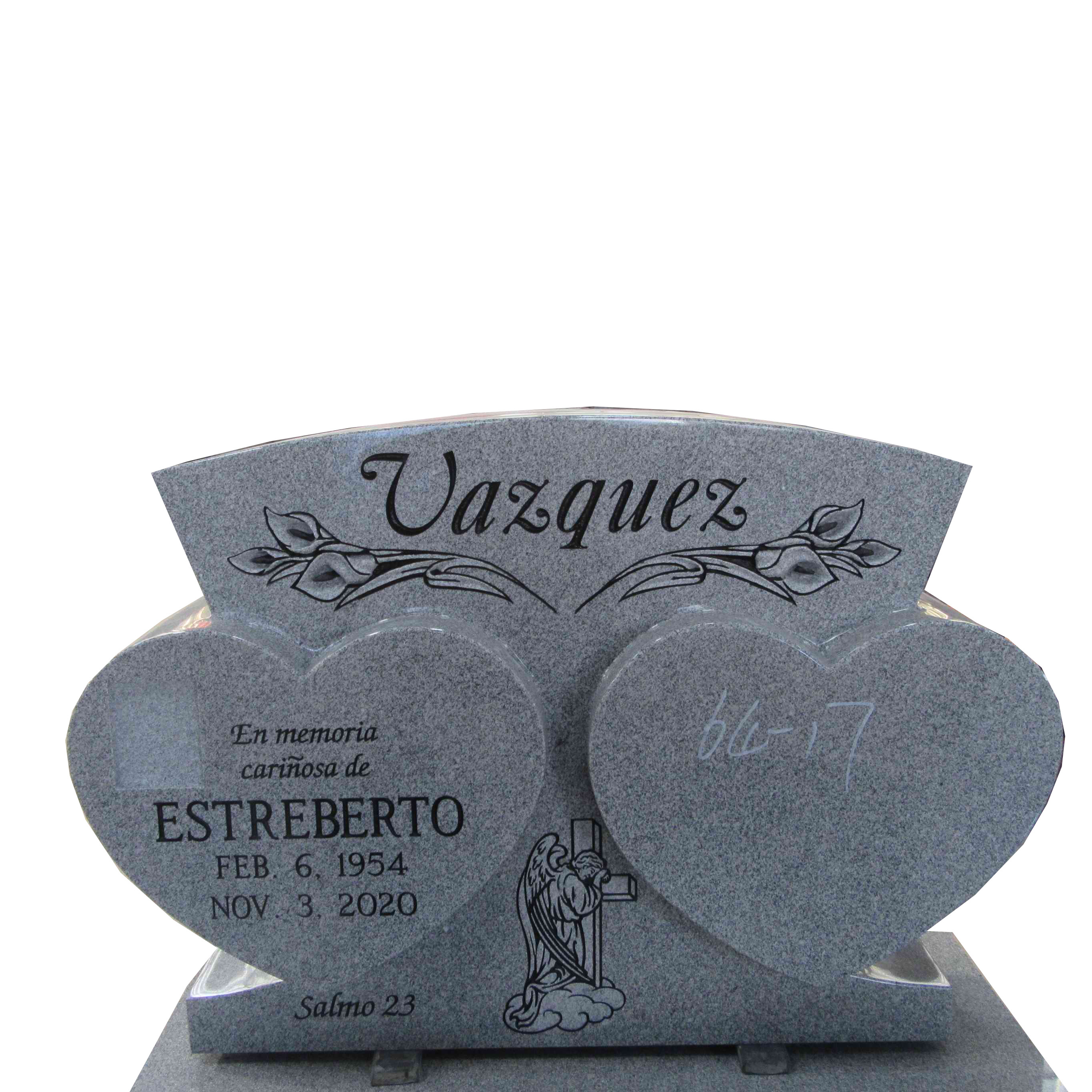 Light grey granite monuments double heart shape headstone