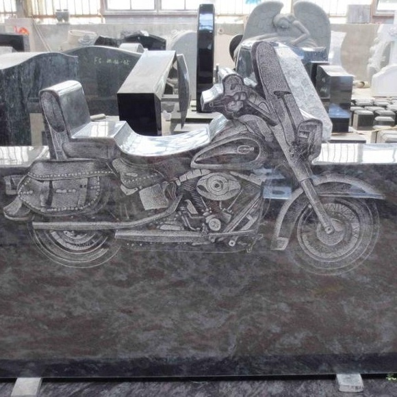 Bahama blue granite motorcycle shadow carving motorbike headstone Tombstones