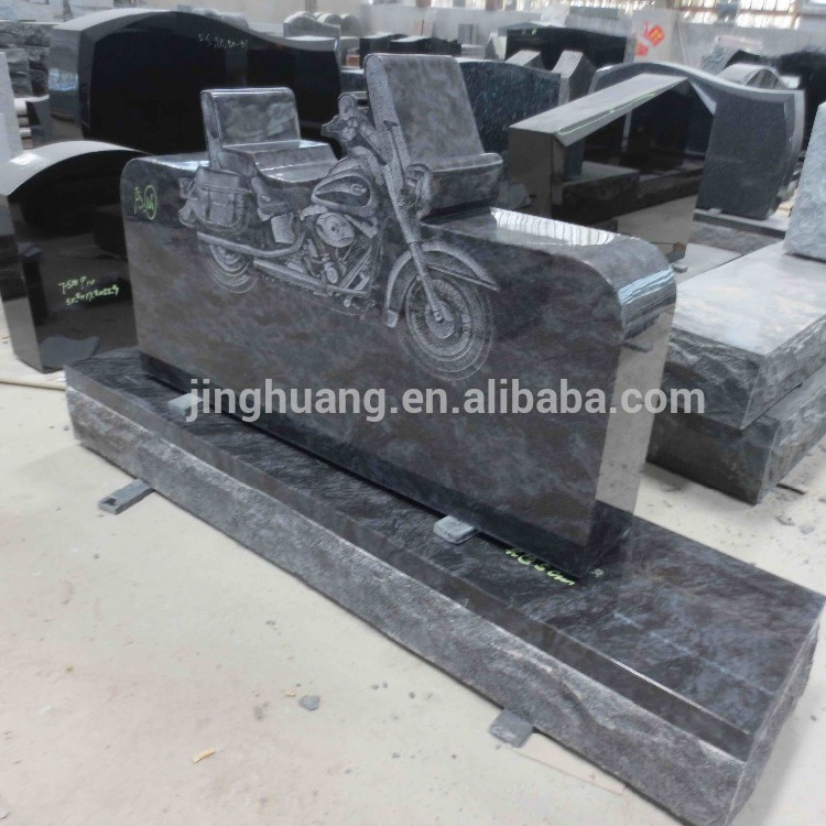 Bahama blue granite motorcycle shadow carving motorbike headstone Tombstones