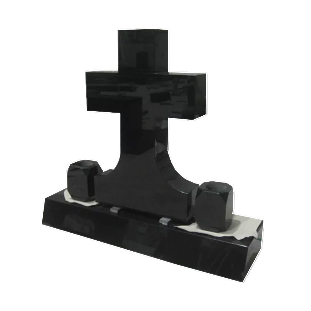 Modern American style black granite polished cross shaped headstone cross designs with flower vase