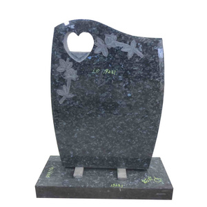 New Product Blue Pearl Tombstone American Style Monument With Flower Upright Headstone