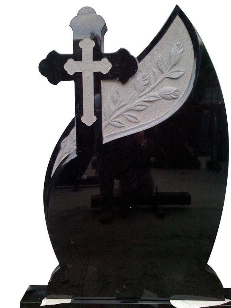 Tombstone and Monuments Cemetery Cross Design Black Granite Headstone