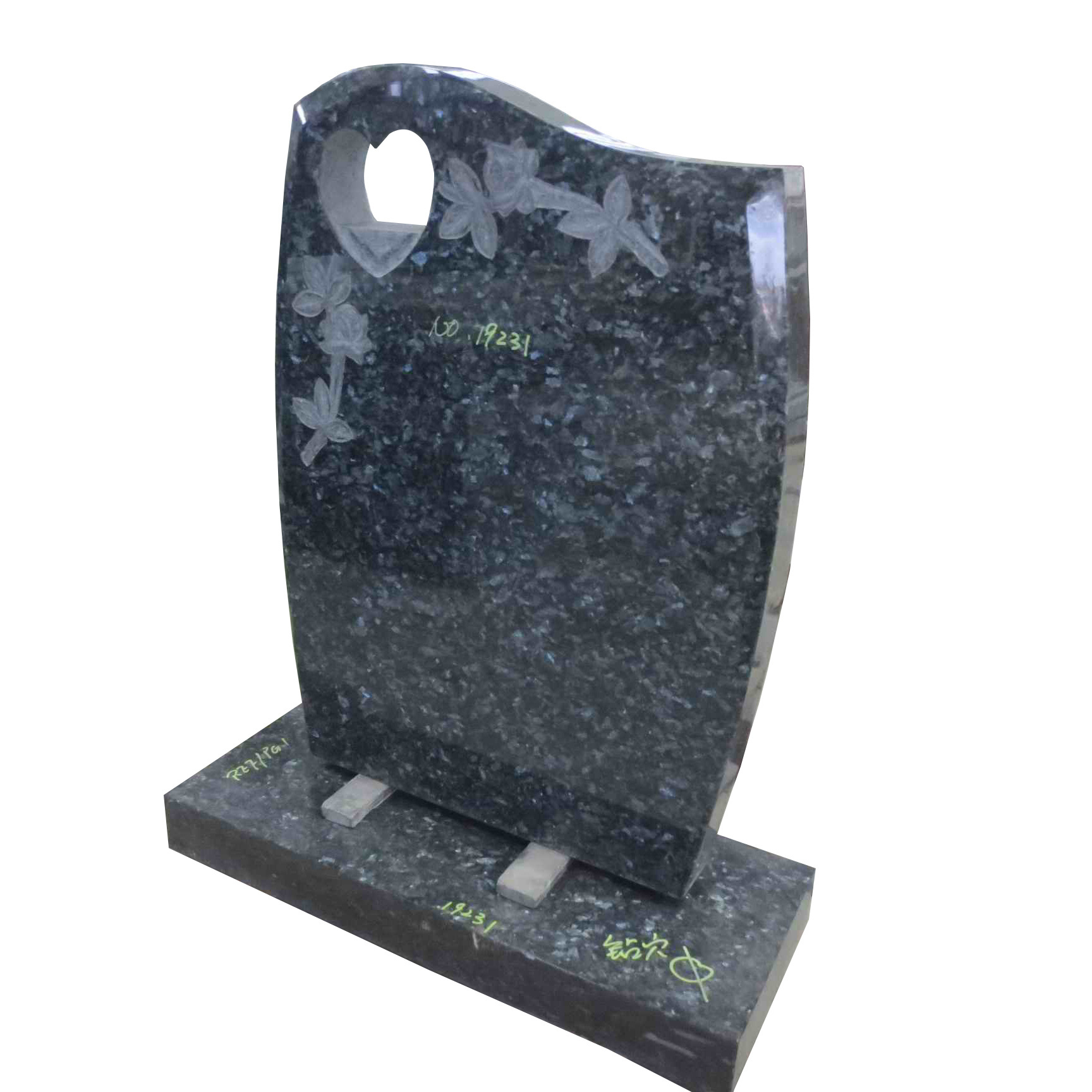 New Product Blue Pearl Tombstone American Style Monument With Flower Upright Headstone