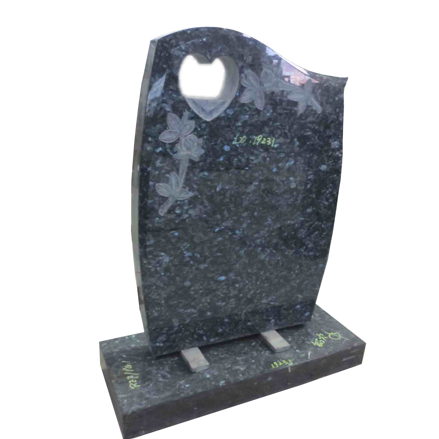 New Product Blue Pearl Tombstone American Style Monument With Flower Upright Headstone