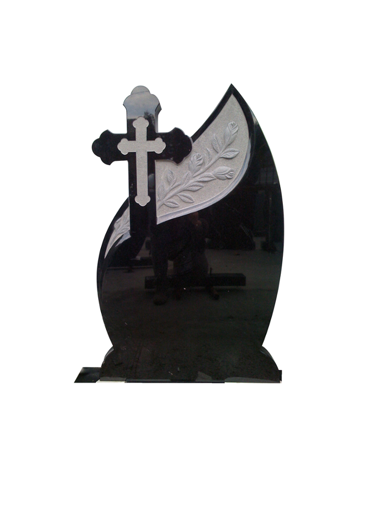 Tombstone and Monuments Cemetery Cross Design Black Granite Headstone