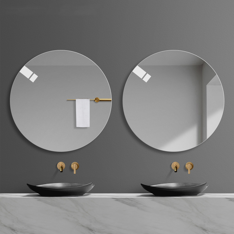 Jinghu Round Shape Bevelled Polish Frameless Wall Mirror with Hooks for Bathroom Vanity Mirror