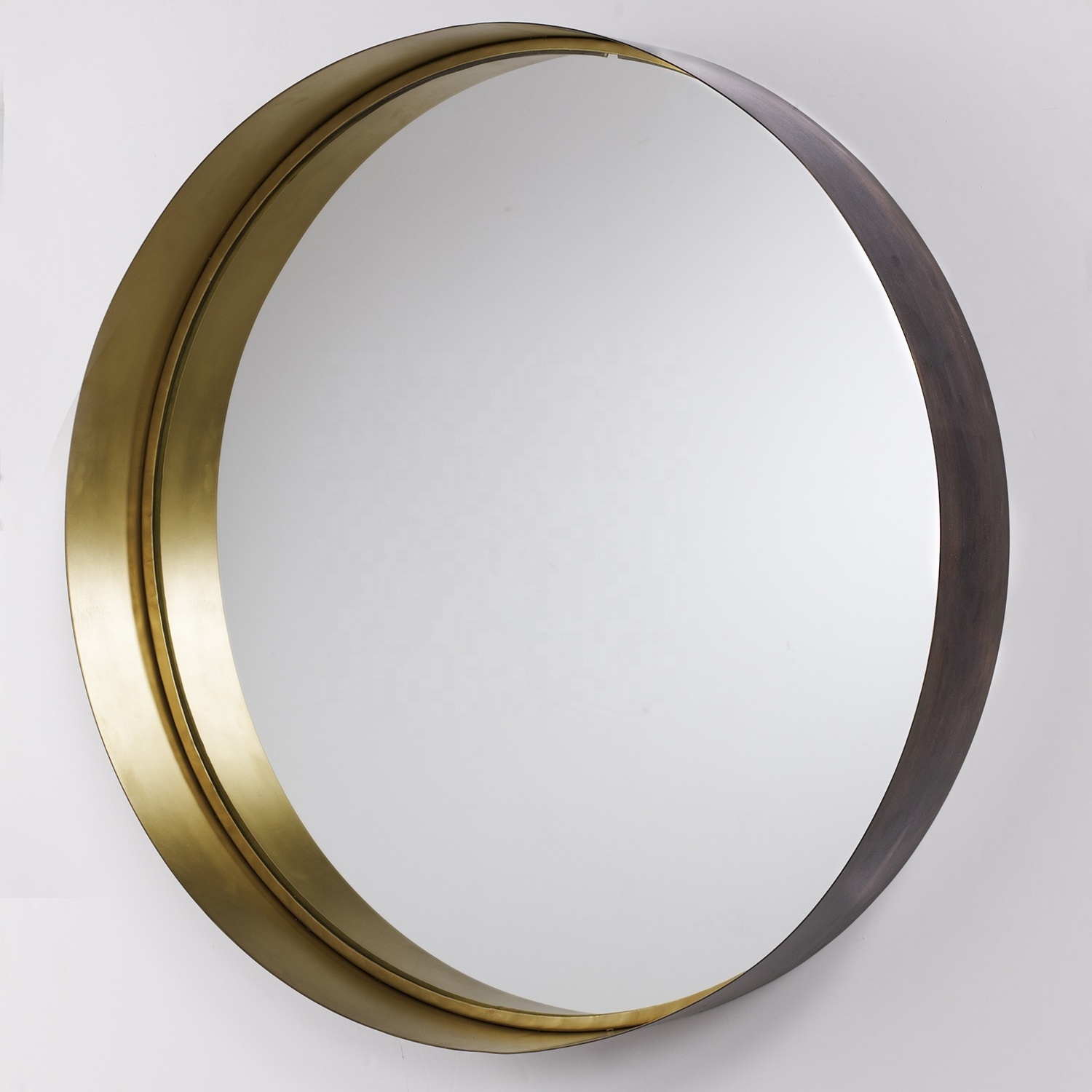 Concise Style Wall Mounted Deep Metal Stainless Steel Frame Bronze Black Round Framed Bathroom Mirror