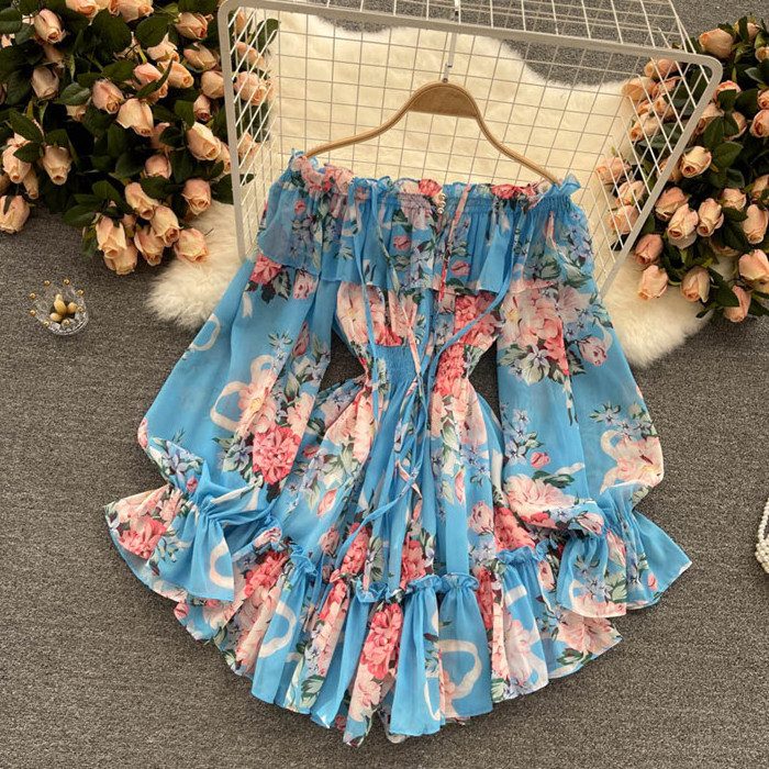 YM8185 New 2021 Korean Stylish Long Sleeve Floral Print Jumpsuit Overalls Women Slash Neck Bodysuits Clothing Wholesale 8