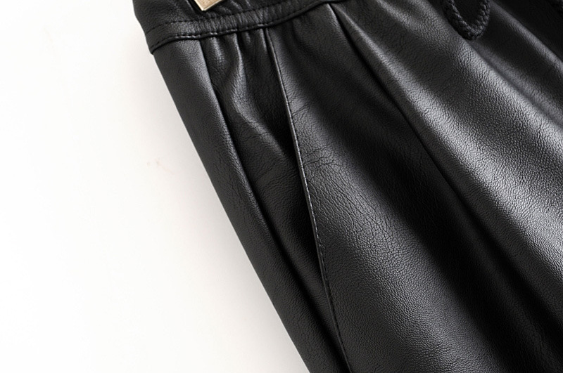 kz870 women chic PU leather pants solid elastic waist drawstring tie pockets female basic elegant trousers clothing wholesale