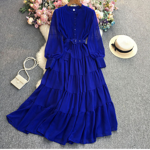 D4-679  New 2023 New design solid color long sleeve maxi dress women casual dress muslim dresses clothing 4