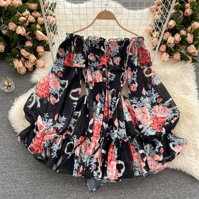 YM8185 New 2021 Korean Stylish Long Sleeve Floral Print Jumpsuit Overalls Women Slash Neck Bodysuits Clothing Wholesale 8