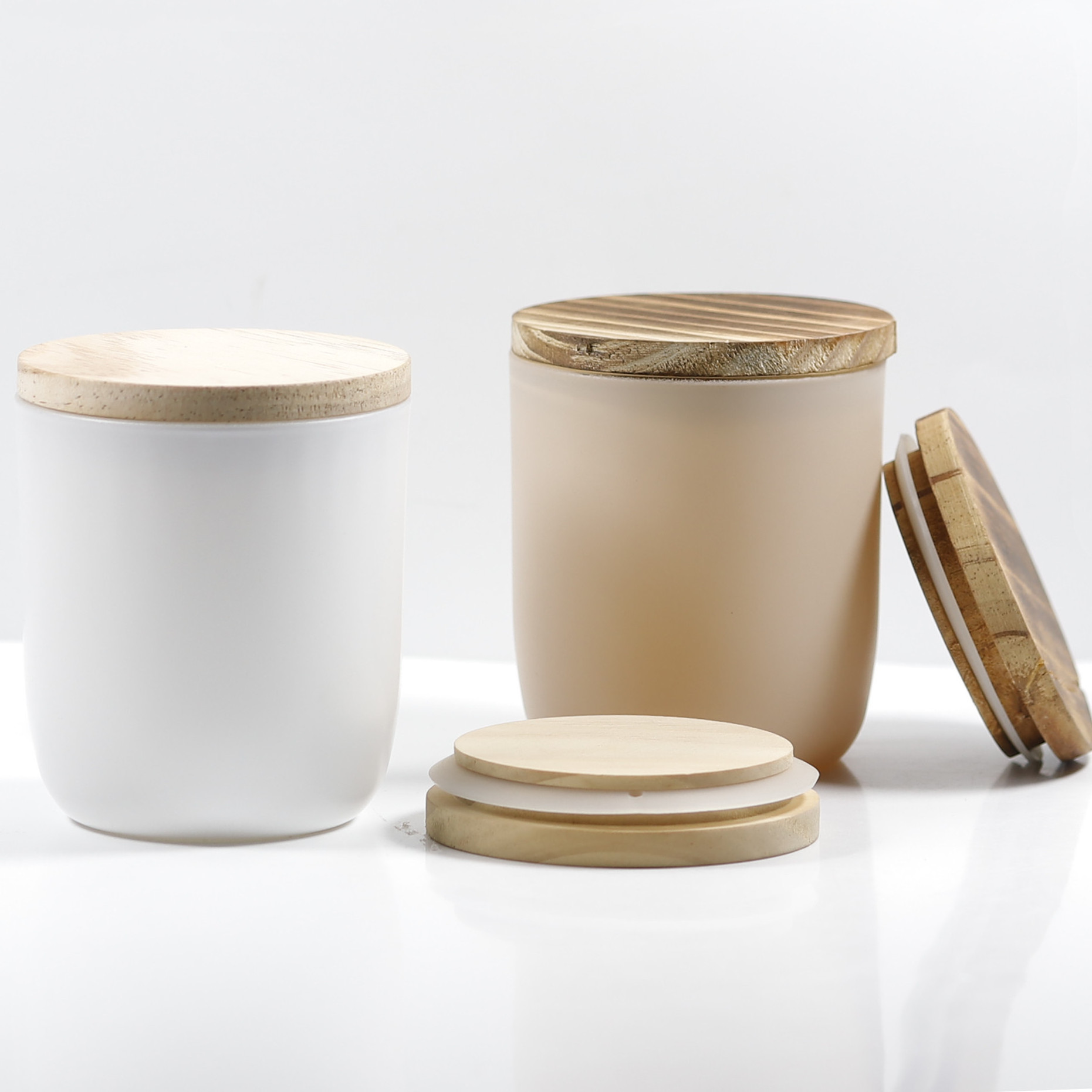 10 oz empty matte white candle jar with wood lid and packaging box 300 ml frosted white glass candle holder set wholesale