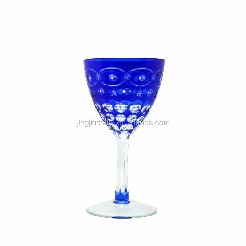 Cobalt blue series grape hand cut to clear wine glass goblet and stemware