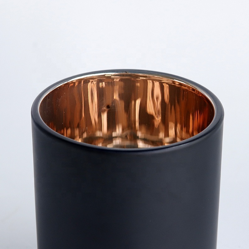 Glass candle jar set with wood lid box metallic rose gold black large 14oz glass candle holder wholesale