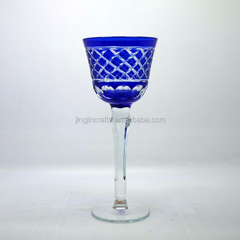 Cobalt blue series grape hand cut to clear wine glass goblet and stemware