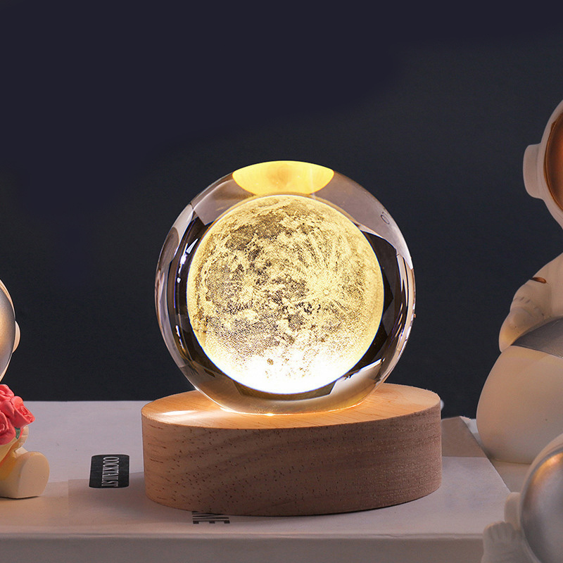 3d crystal ball crystal planet night light with wood base usb led night light galaxy crystal ball table lamp