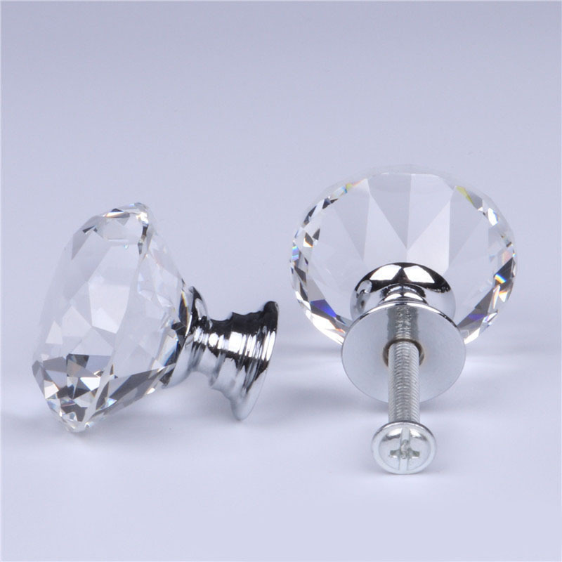 Furniture Kitchen Crystal Drawer Pull Handles Glass Door Zinc Alloy Knobs Screws Drawer Cabinet Handle