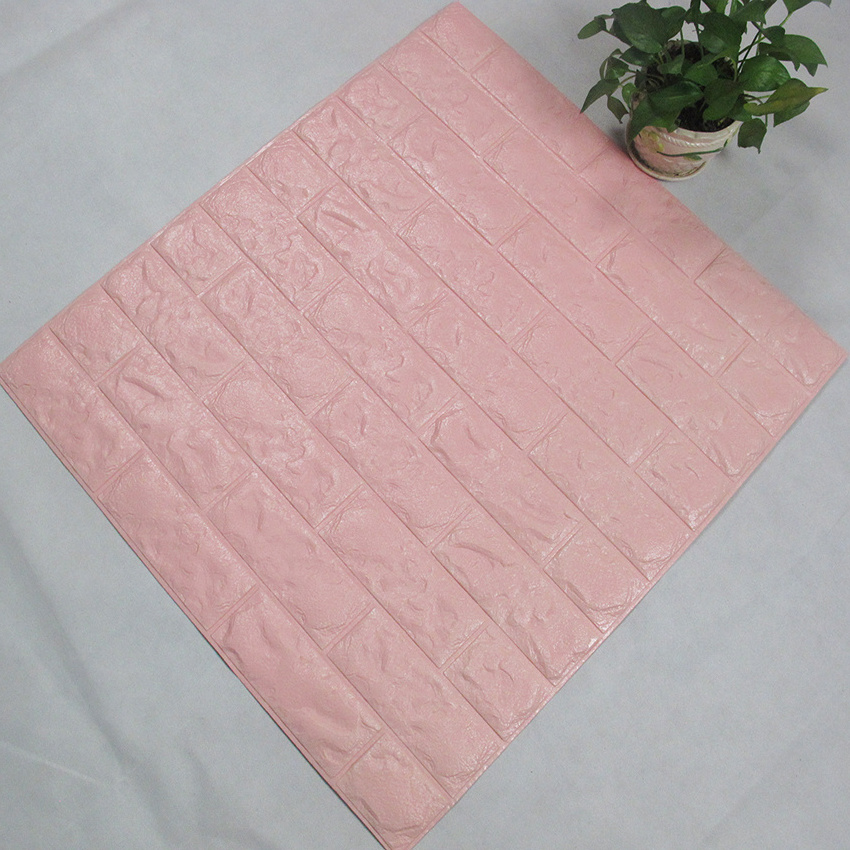 Pink white PE wall panels 3d brick wallpaper 3d foam wall stickers for home decoration