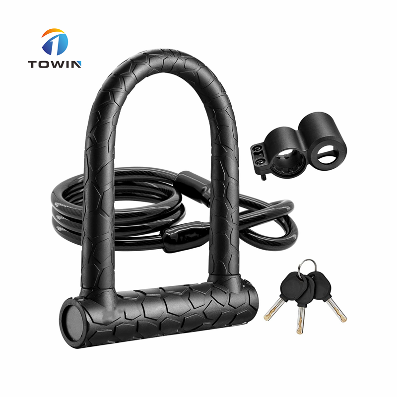 Bicycle U lock, 20mm heavy duty combined Bicycle D lock shackle 4 ft long safety cable with sturdy mounting bracket