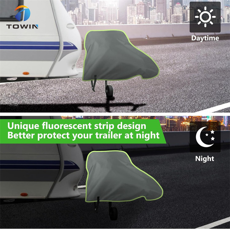 UV Resistant RV Caravan Universal Tiller Hood Drawbar Trailer Protector Towing Hitch Cover With Strap