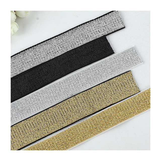 In-stock Over gold / silver / black 1-5cm Glitter Shiny Metallic Elastic Band Tape