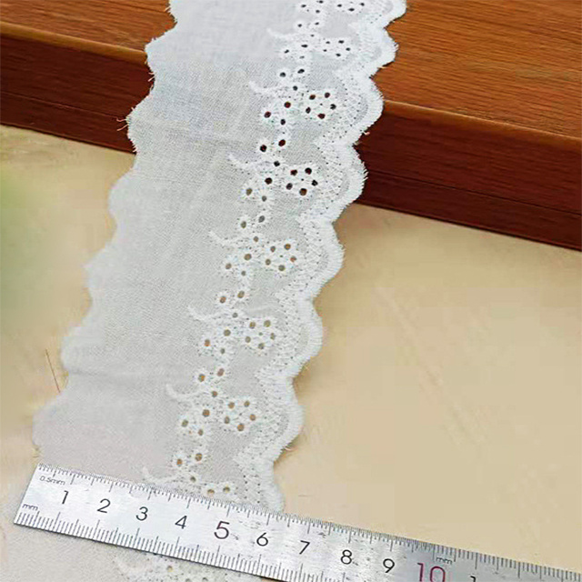 2021 New style Swiss embroidery cotton  voile mesh/eyelet lace trimming