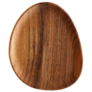 Japanese Creative Oval Irregular Teak Plate Acacia Wooden Plates Set Dishes Acacia Serving Tray High Quality Hot Wood Tray