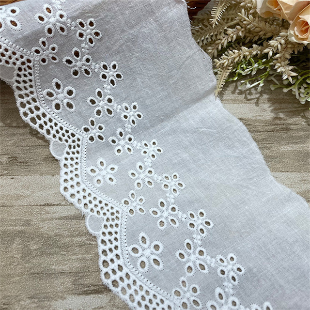 2021 New style Swiss embroidery cotton  voile mesh/eyelet lace trimming