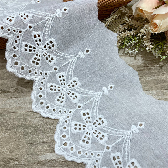 2021 New style Swiss embroidery cotton  voile mesh/eyelet lace trimming