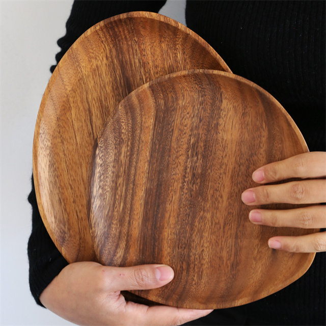 Japanese Creative Oval Irregular Teak Plate Acacia Wooden Plates Set Dishes Acacia Serving Tray High Quality Hot Wood Tray