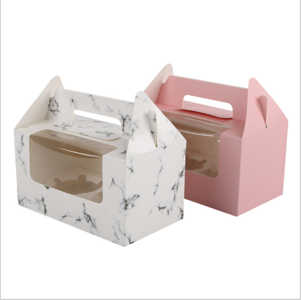 Folding Clear PVC Window Cookies Grazing Chocolate Cupcake Bakery Cake Box Treat Gable Cardboard Paper Boxes With Handle