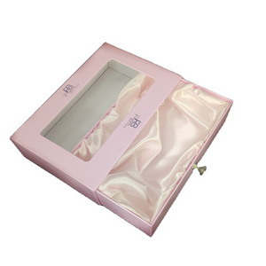 Wholesale customization satin insert gift box Drawer packaging box with handle for wig Hair packaging