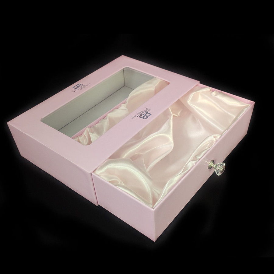 Wholesale customization satin insert gift box Drawer packaging box with handle for wig Hair packaging