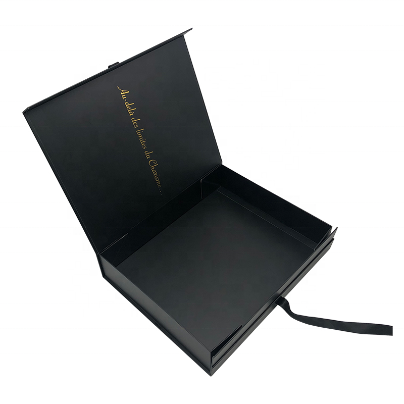 Black Magnetic Box Clothes Packaging Luxury Rigid Cardboard Gift Box with Foam Insert Packaging for Perfume Bottle Knife Glass