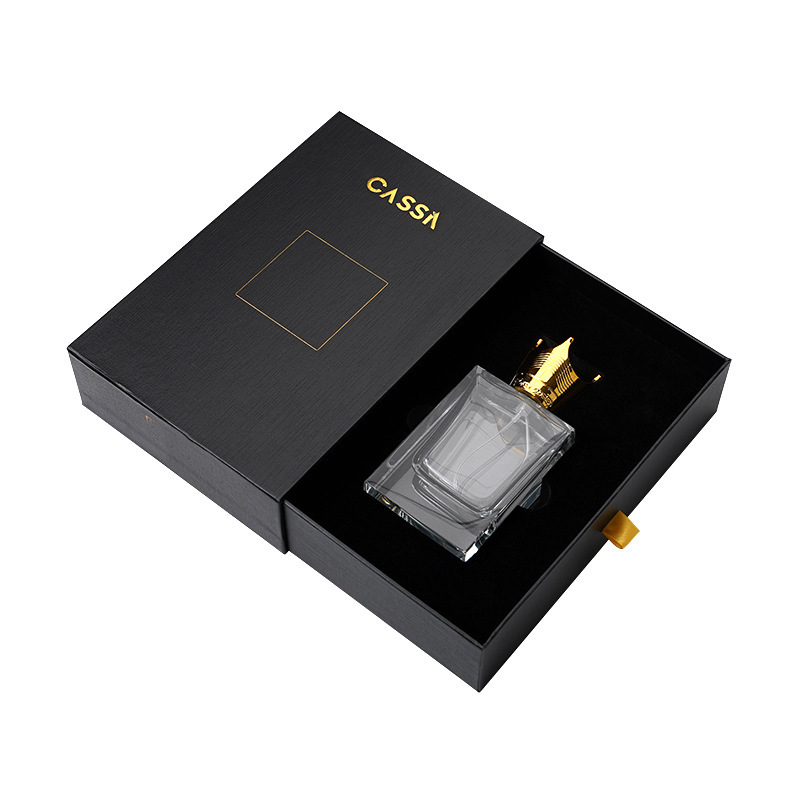 Luxury Gold Sliding Drawer Boxes Custom Logo Perfume Gift Box Packaging Black 30ML 50ML 100ML Fragrance Essential Oil Box